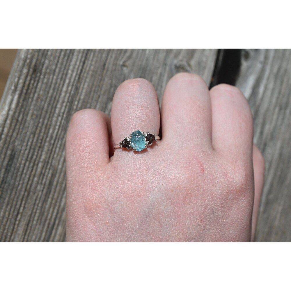 Garnet Ring - Aquamarine ring - Uncut engagement ring - Raw Gemstone ring - Ring
